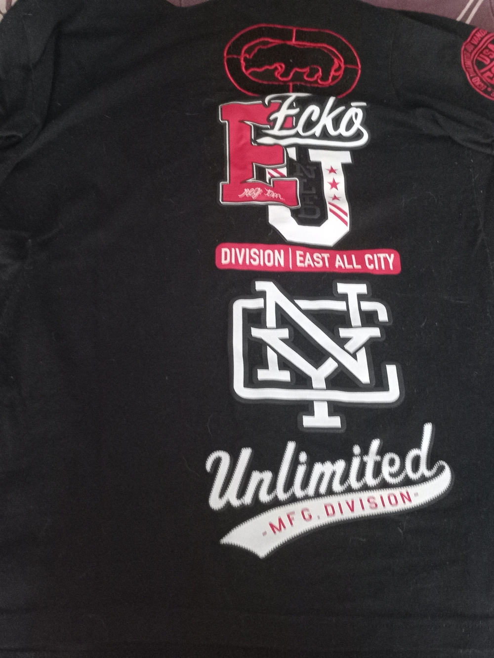 Ecko Unlimited Black Graphic Tee with Red & White Logos
